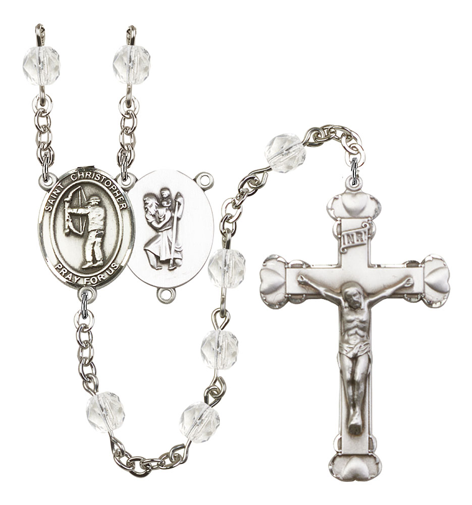 Saint Christopher and Archery Rosary with Crystal Beads