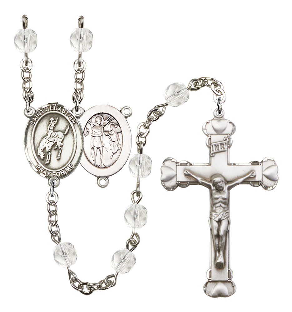 Saint Sebastian and Rodeo Rosary with Crystal Beads
