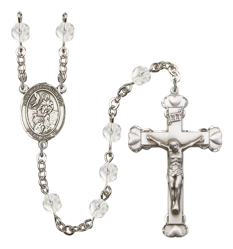 Saint Peter Nolasco Engravable Rosary with Crystal Beads