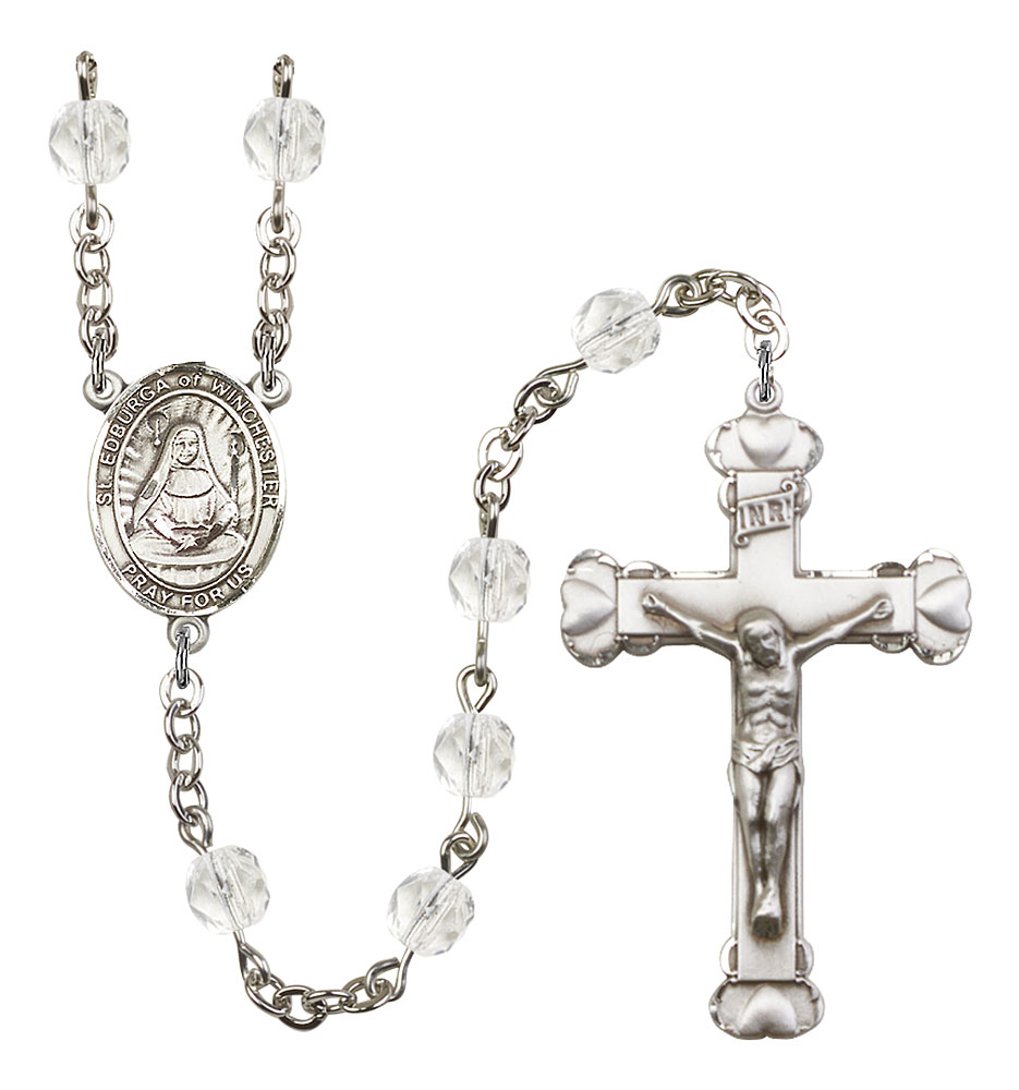 Saint Edburga of Winchester Engravable Rosary with Crystal Beads