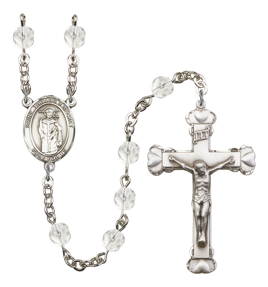 Saint Thomas A Becket Engravable Rosary with Crystal Beads