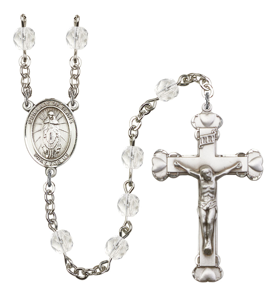 Our Lady of Tears Engravable Rosary with Crystal Beads