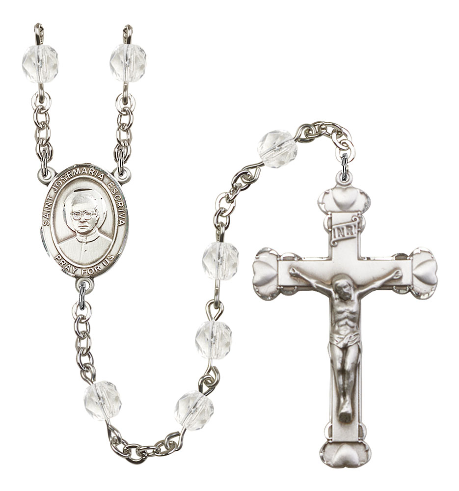 Saint Josemaria Escriva Engravable Rosary with Crystal Beads