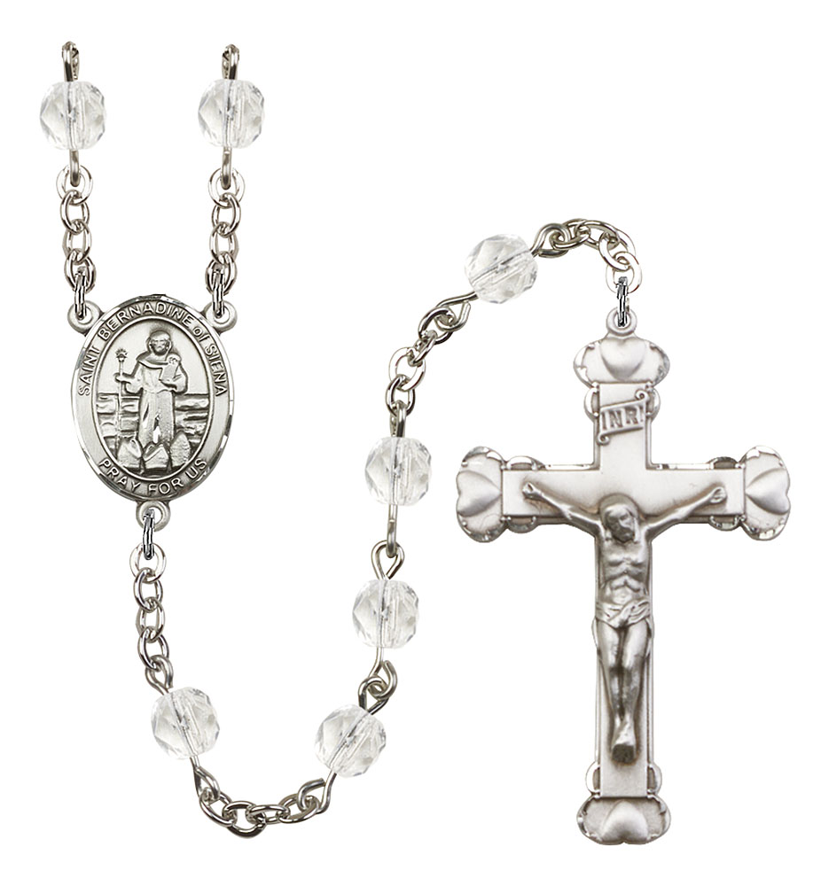 Saint Bernadine of Sienna Engravable Rosary with Crystal Beads