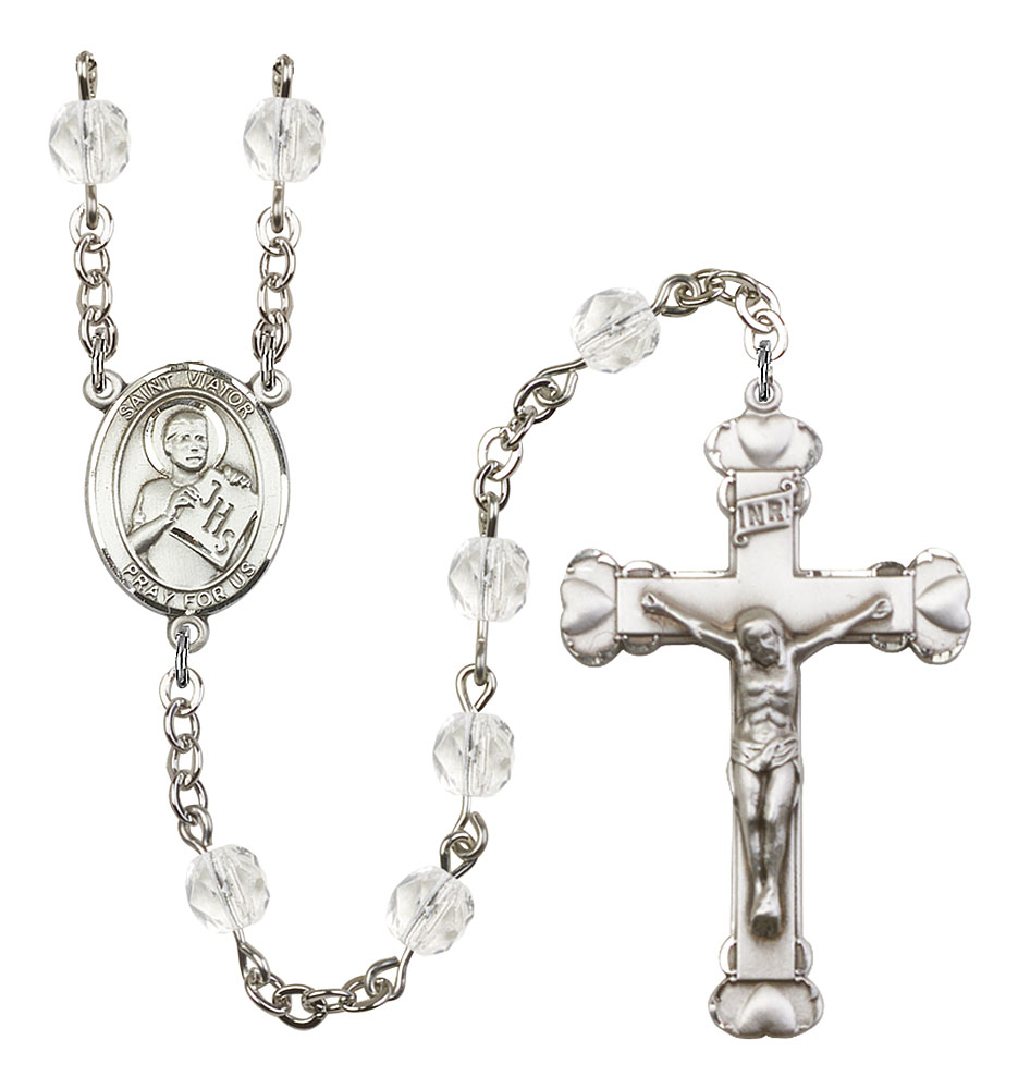 Saint Viator of Bergamo Engravable Rosary with Crystal Beads