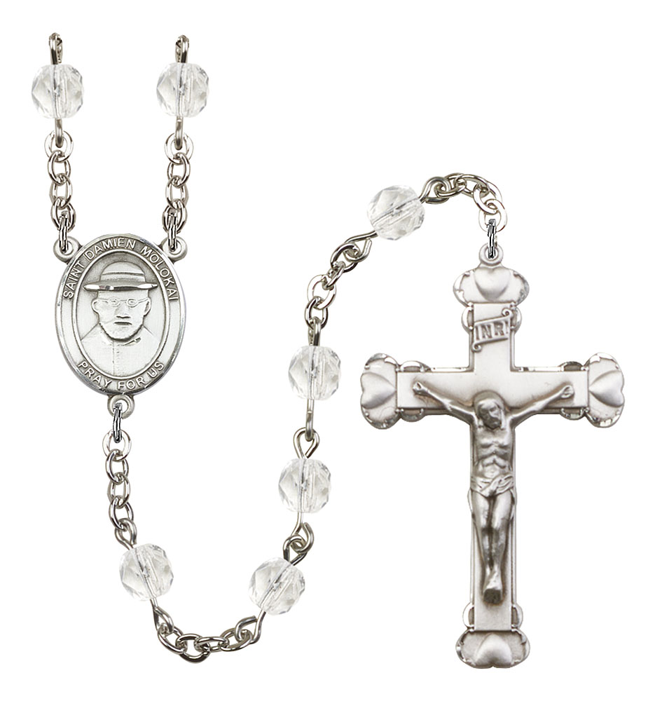 Saint Damien of Molokai Engravable Rosary with Crystal Beads