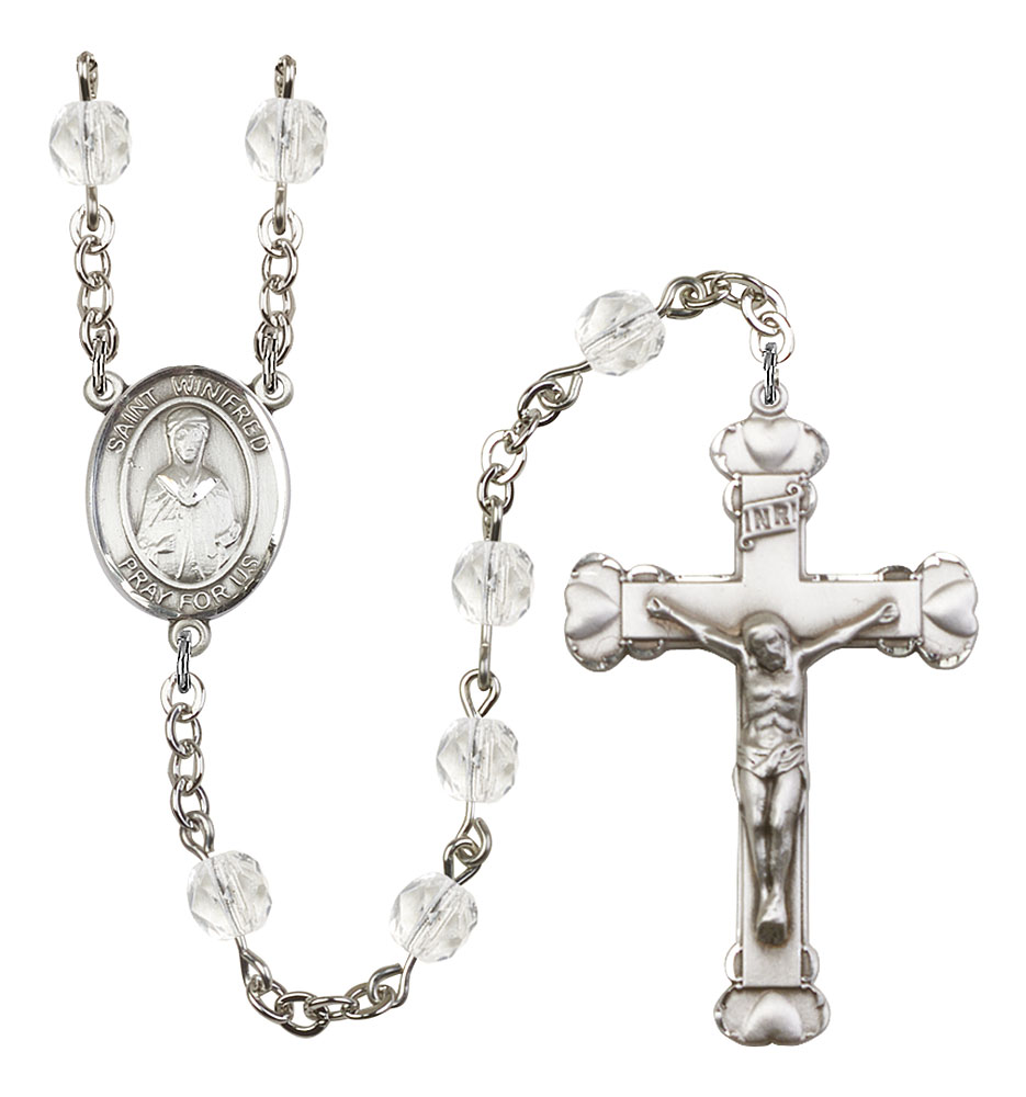Saint Winifred of Wales Engravable Rosary with Crystal Beads