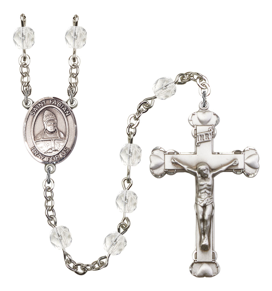 Saint Fabian Engravable Rosary with Crystal Beads