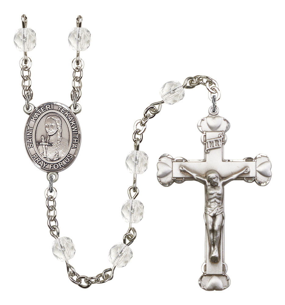 Saint Kateri Tekakwitha Engravable Rosary with Crystal Beads