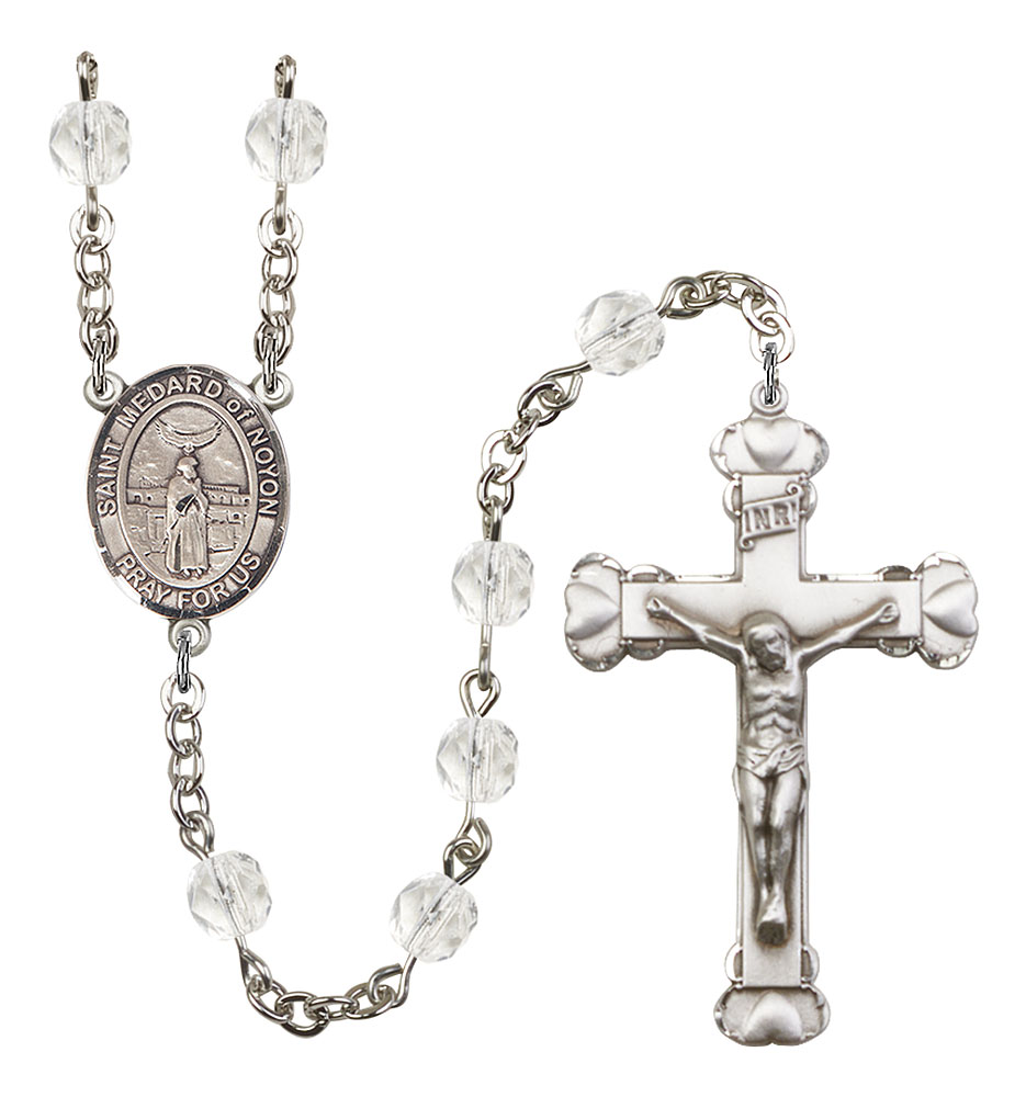 Saint Medard of Noyon Engravable Rosary with Crystal Beads