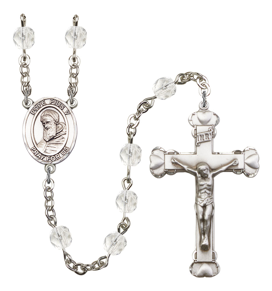 Saint Pius X Engravable Rosary with Crystal Beads