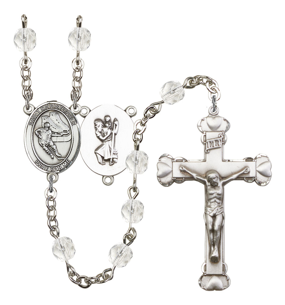 Saint Christopher and Hockey Rosary with Crystal Beads