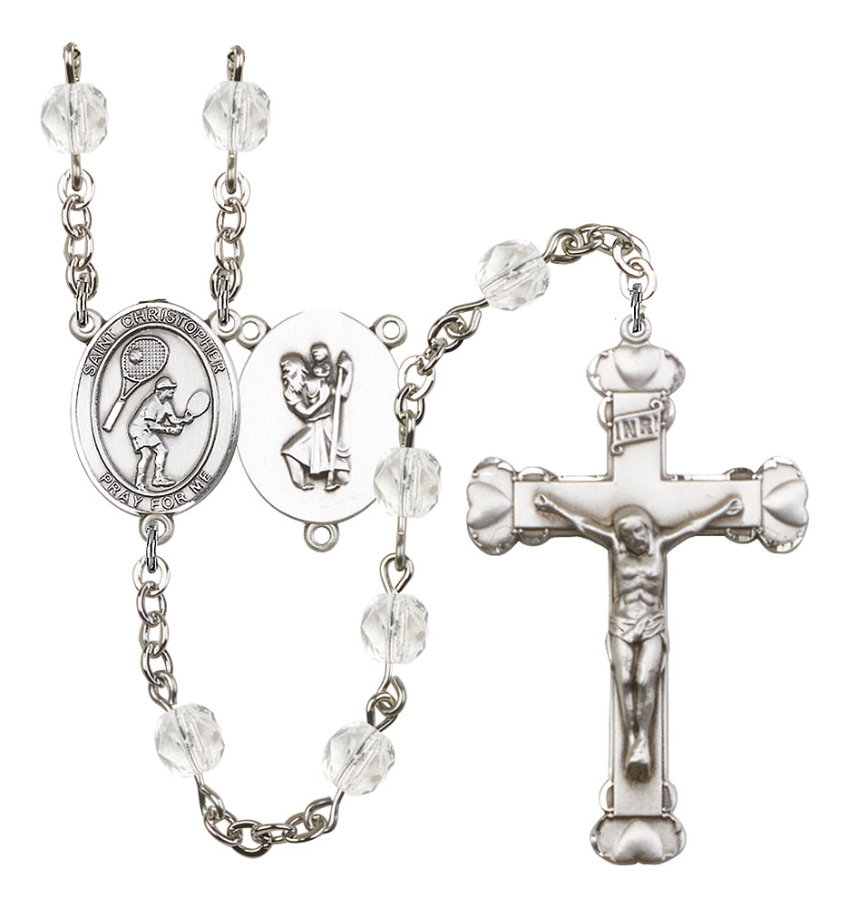 Saint Christopher and Tennis Rosary with Crystal Beads