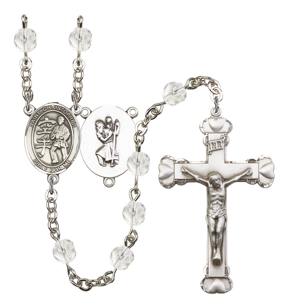 Saint Christopher and Karate Rosary with Crystal Beads