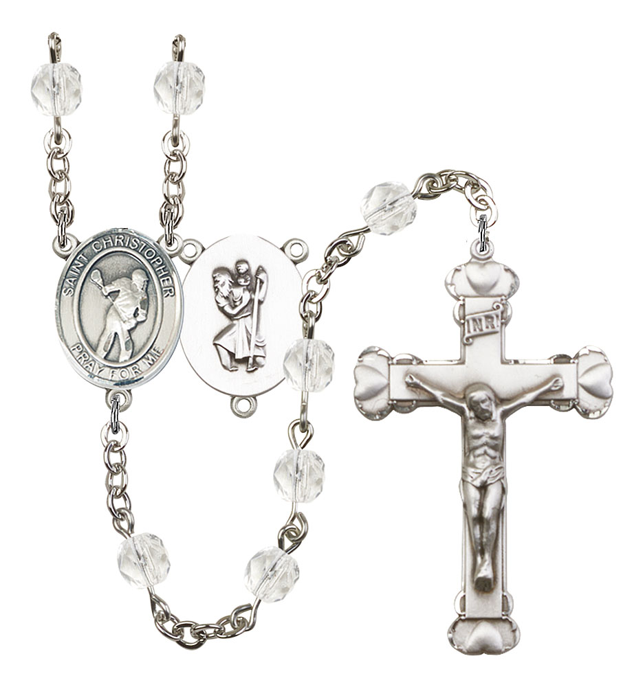 Saint Christopher and Lacrosse Rosary with Crystal Beads