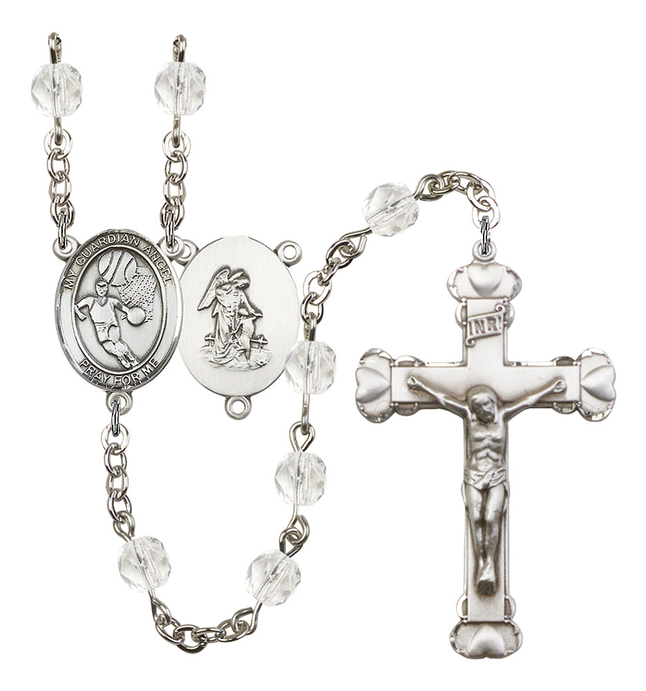 Guardian Angel and Basketball Rosary with Crystal Beads