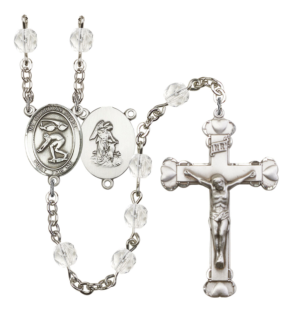 Guardian Angel and Swimming Rosary with Crystal Beads