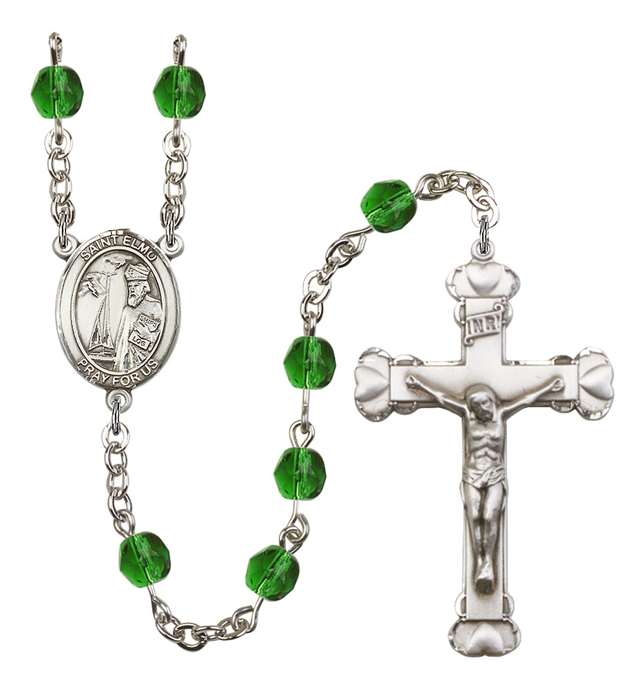 Saint Elmo Engravable Rosary with Emerald Beads