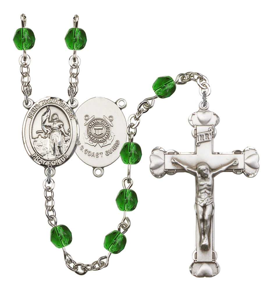 Saint Joan of Arc and Coast Guard Rosary with Emerald Beads