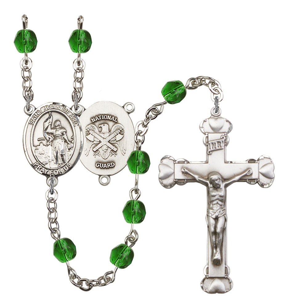 Saint Joan of Arc and Nat'l Guard Rosary with Emerald Beads