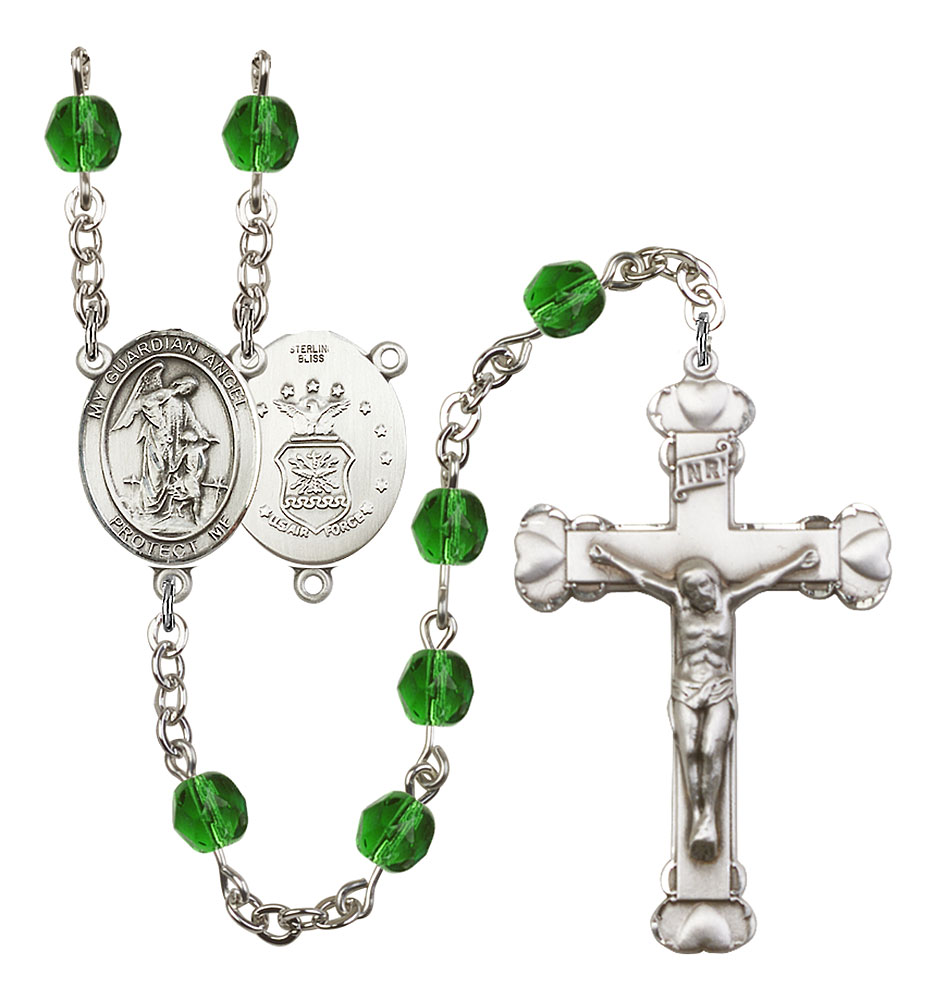 Guardian Angel and Air Force Rosary with Emerald Beads