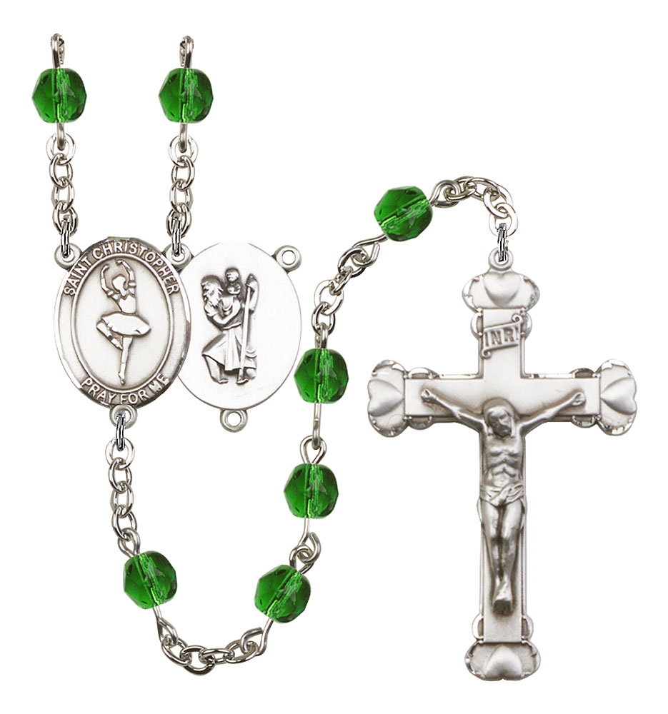 Saint Christopher and Dance Rosary with Emerald Beads