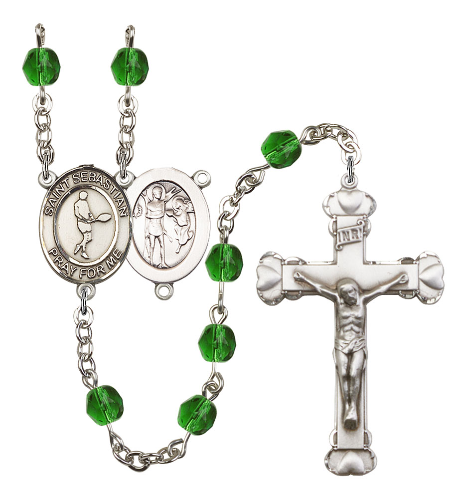 Saint Sebastian and Tennis Rosary with Emerald Beads