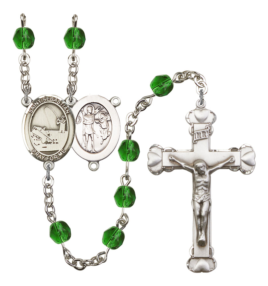Saint Sebastian and Fishing Rosary with Emerald Beads
