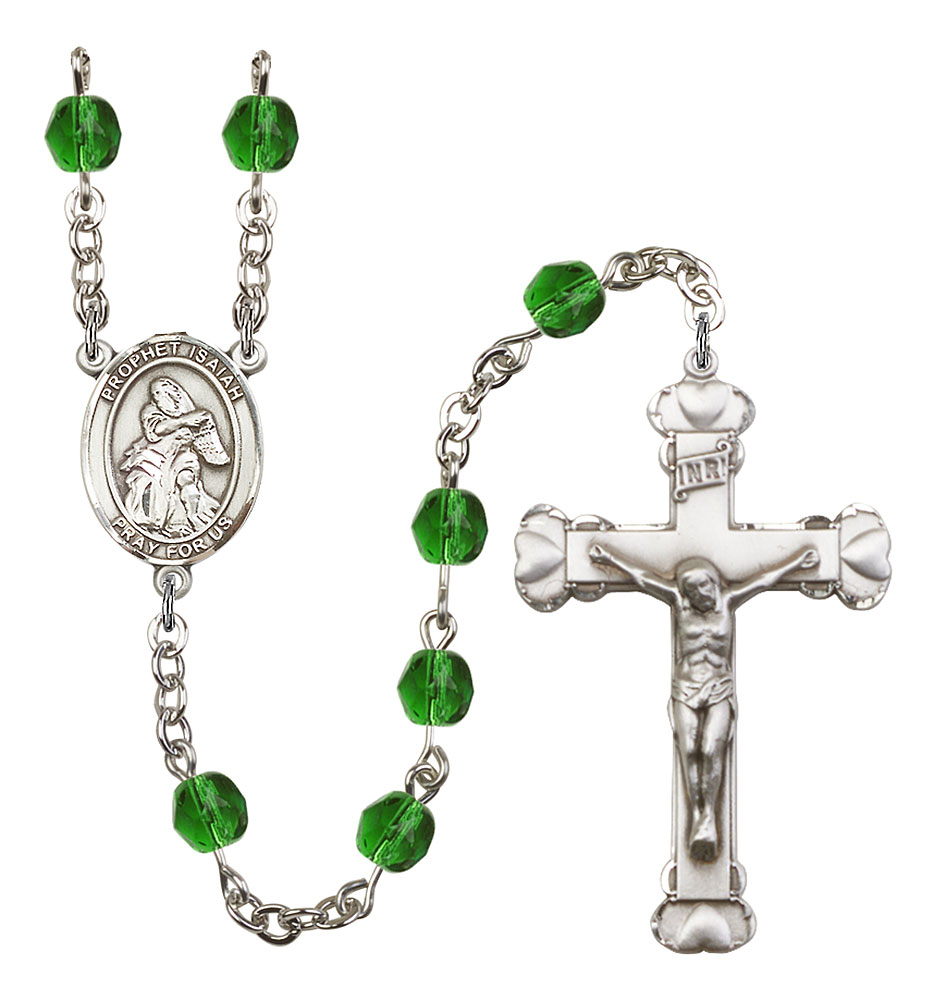 Saint Isaiah Engravable Rosary with Emerald Beads
