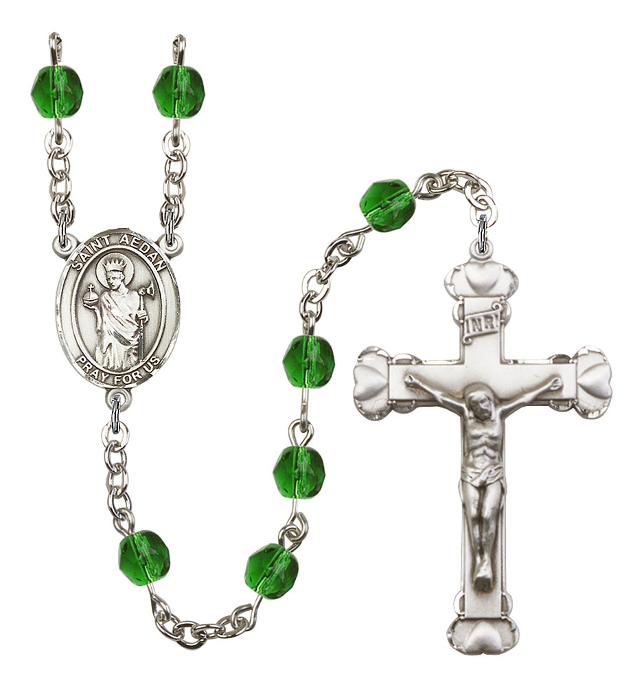 Saint Aedan of Ferns Engravable Rosary with Emerald Beads