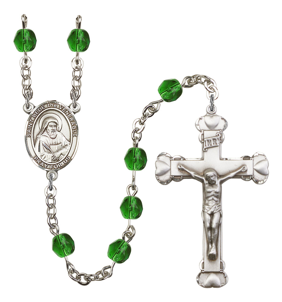 Saint Bede the Venerable Engravable Rosary with Emerald Beads