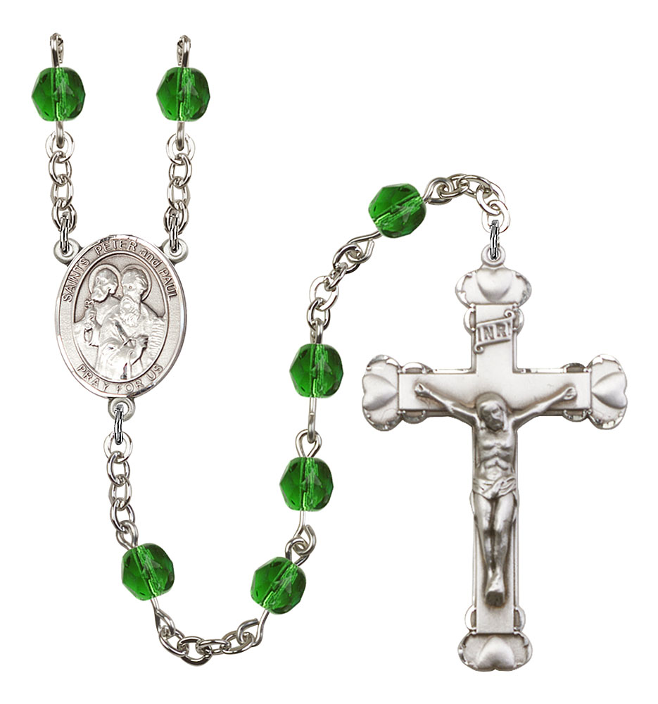 Sts. Peter & Paul Engravable Rosary with Emerald Beads