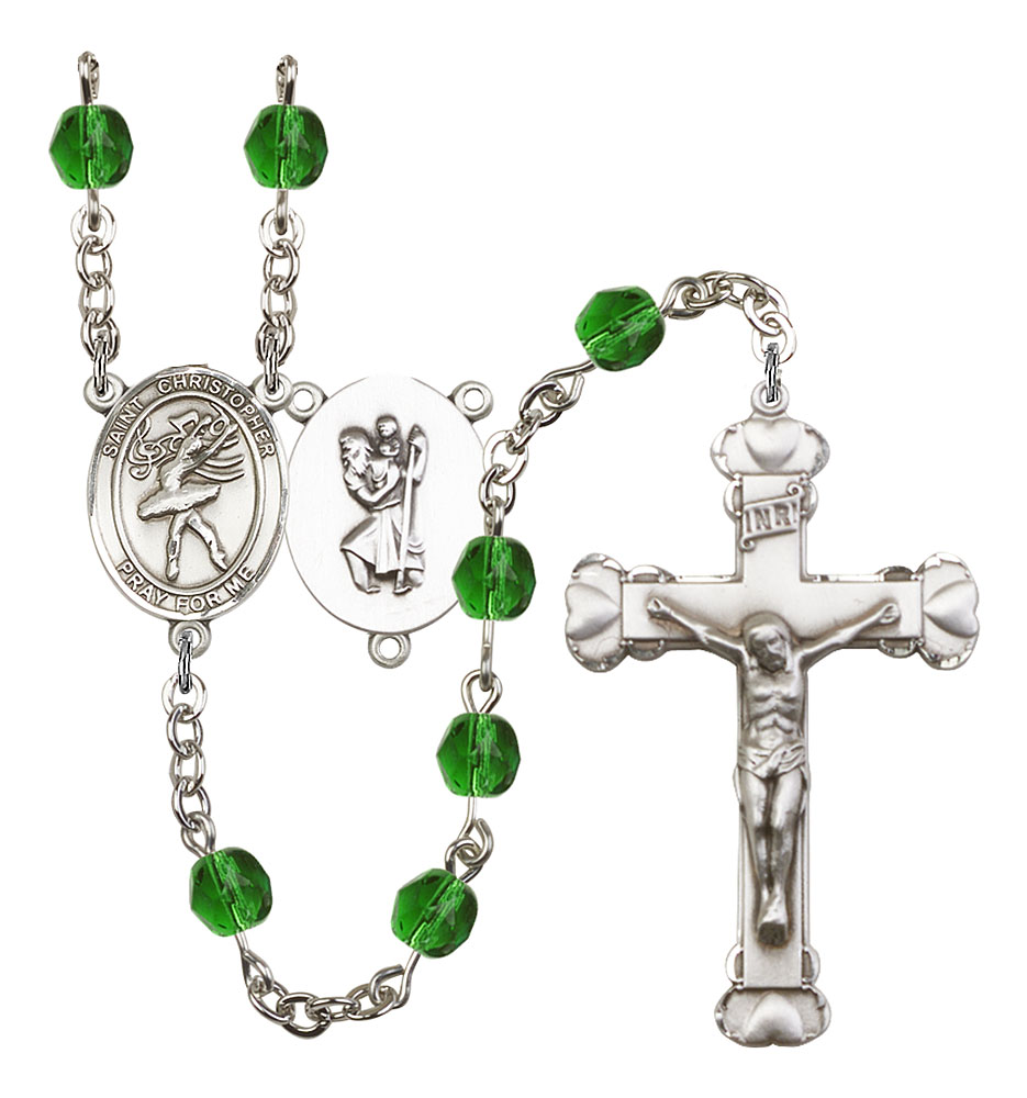 Saint Christopher and Dance Rosary with Emerald Beads