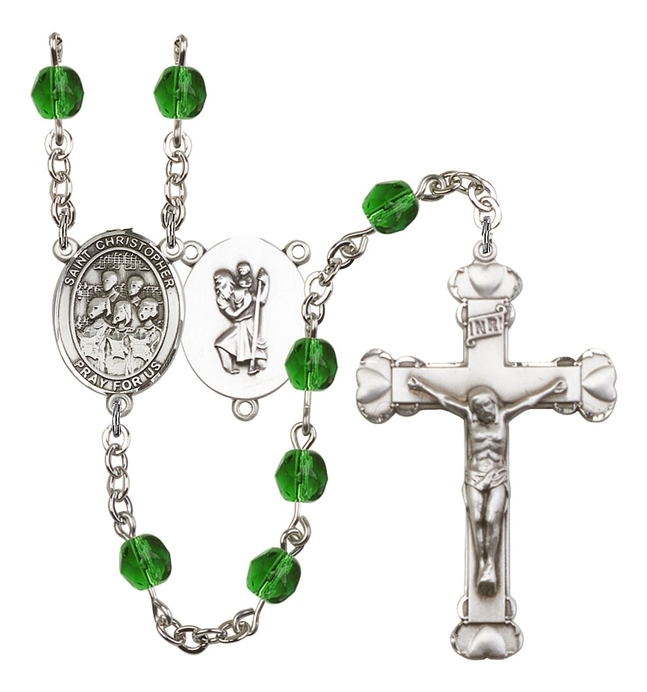 Saint Christopher and Choir Rosary with Emerald Beads