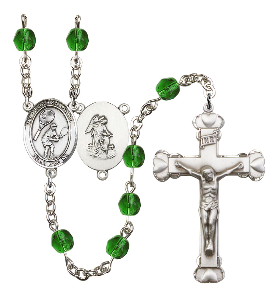 Guardian Angel and Tennis Rosary with Emerald Beads