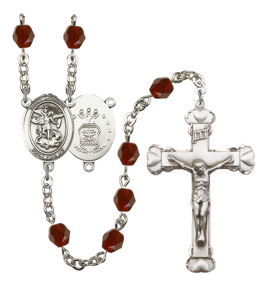 Saint Michael and Air Force Rosary with Garnet Beads