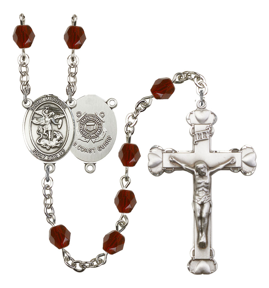 Saint Michael and Coast Guard Rosary with Garnet Beads