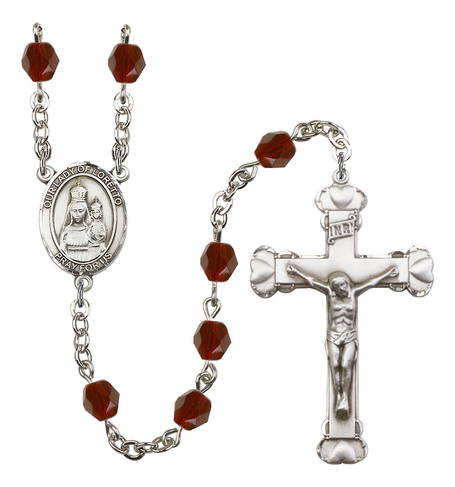 Our Lady of Loretto Engravable Rosary with Garnet Beads