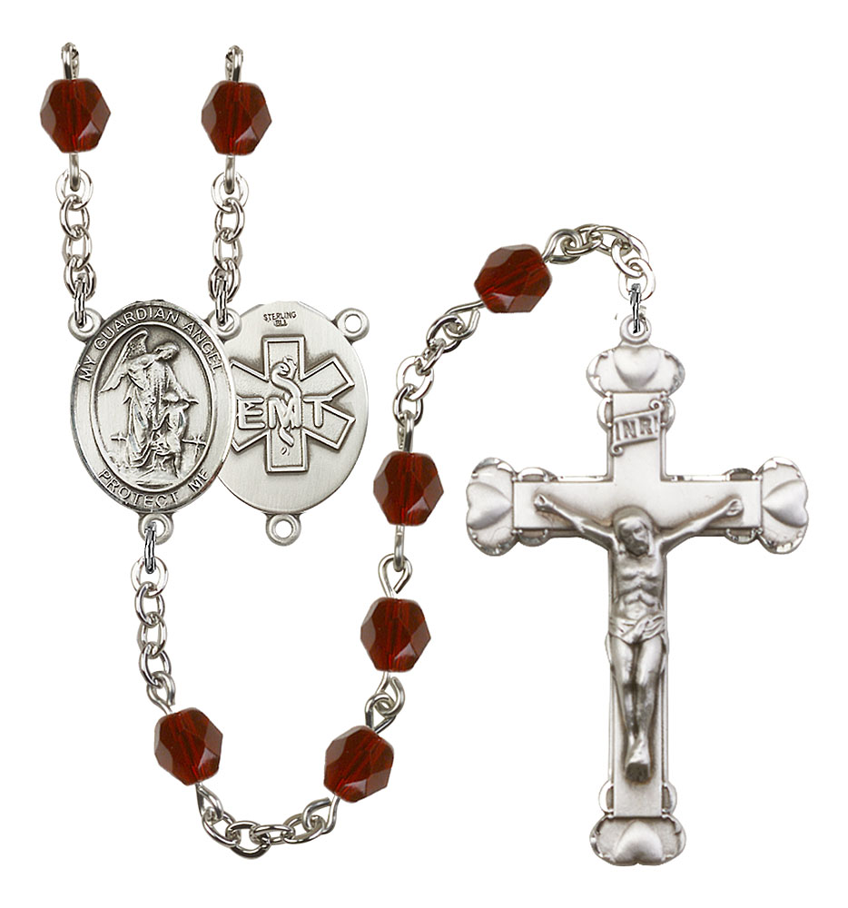 Guardian Angel and EMT Rosary with Garnet Beads