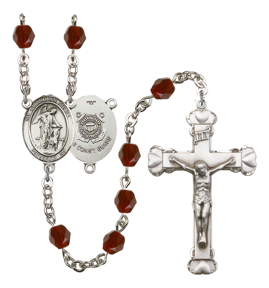 Guardian Angel and Coast Guard Rosary with Garnet Beads