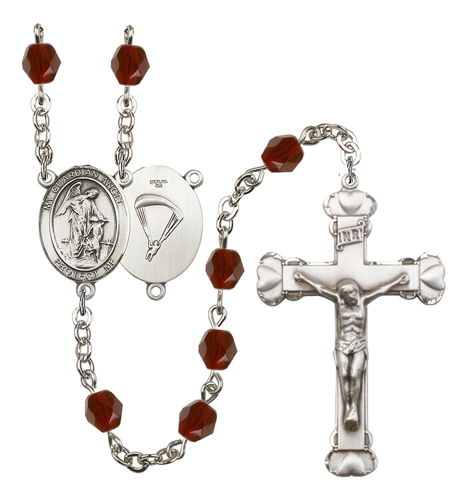 Guardian Angel and Paratrooper Rosary with Garnet Beads