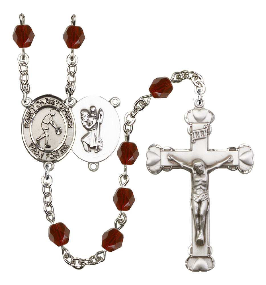 Saint Christopher and Basketball Rosary with Garnet Beads
