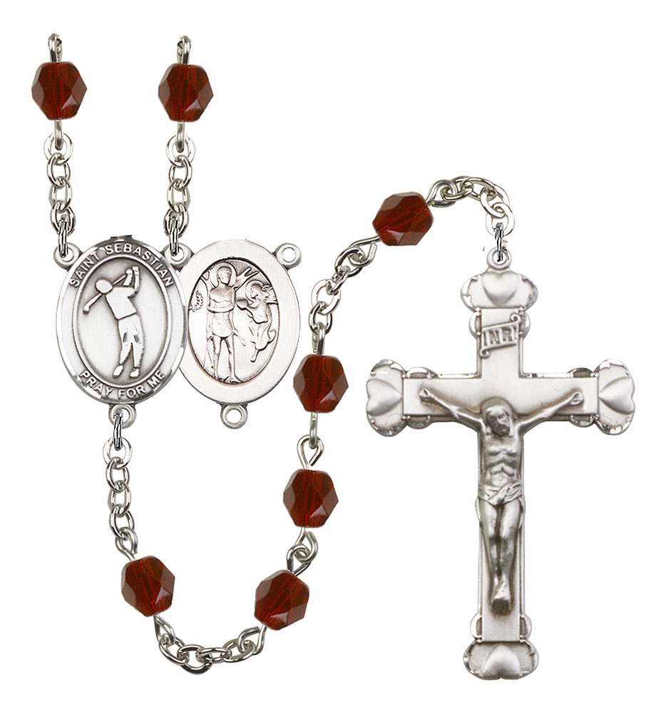Saint Sebastian and Golf Rosary with Garnet Beads