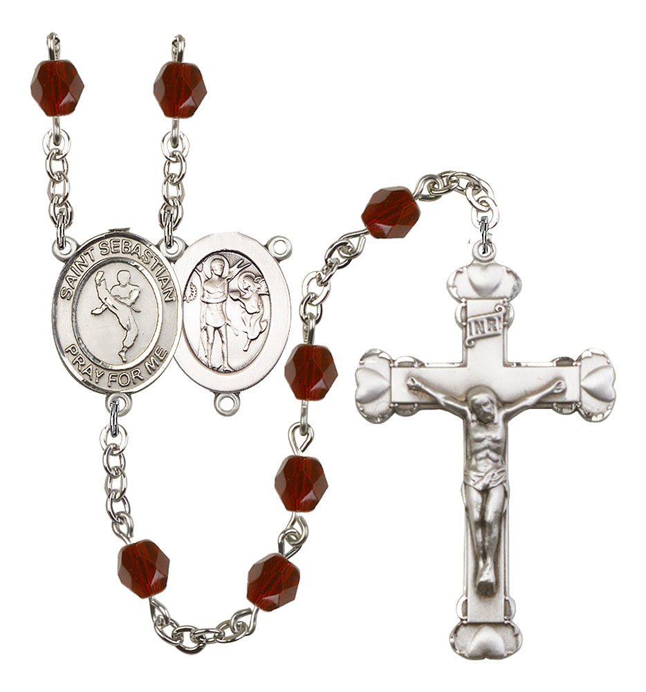 Saint Sebastian and Martial Arts Rosary with Garnet Beads