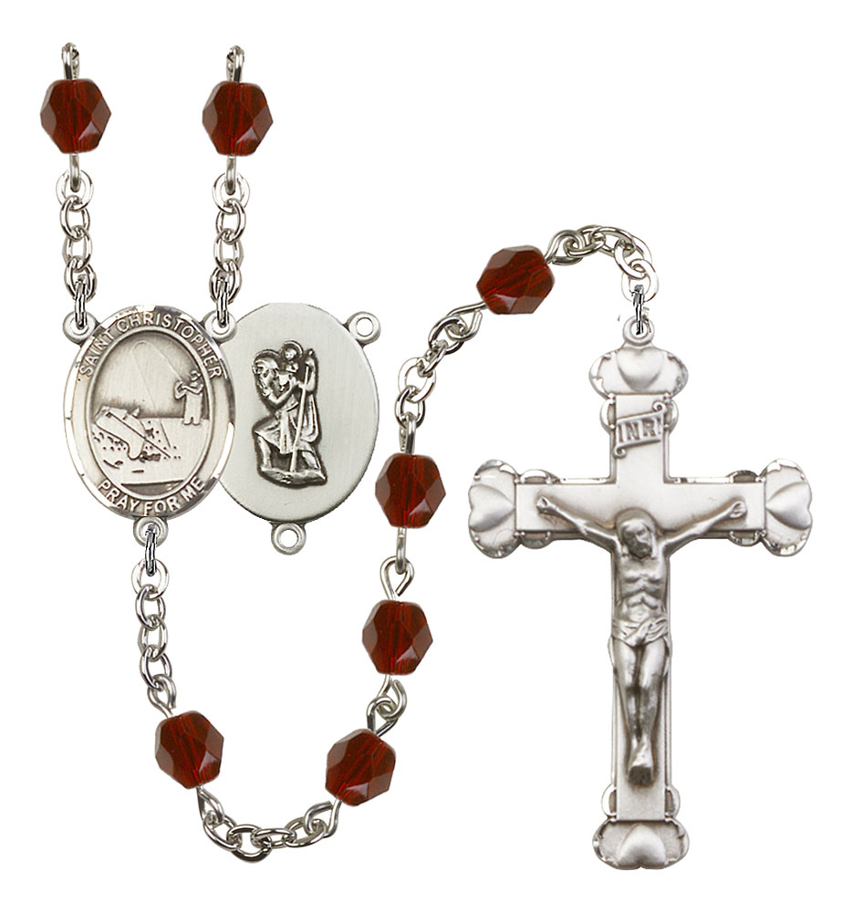 Saint Christopher and Fishing Rosary with Garnet Beads