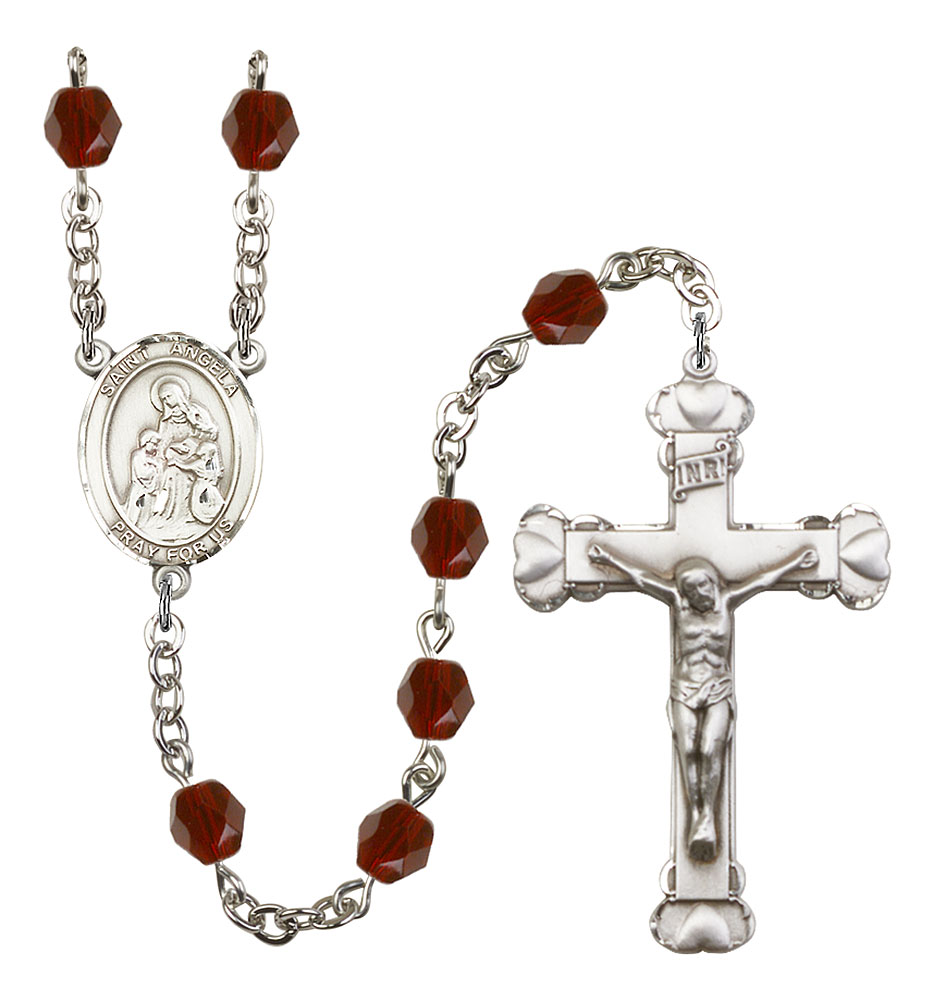 Saint Angela Merici Engravable Rosary with Garnet Beads