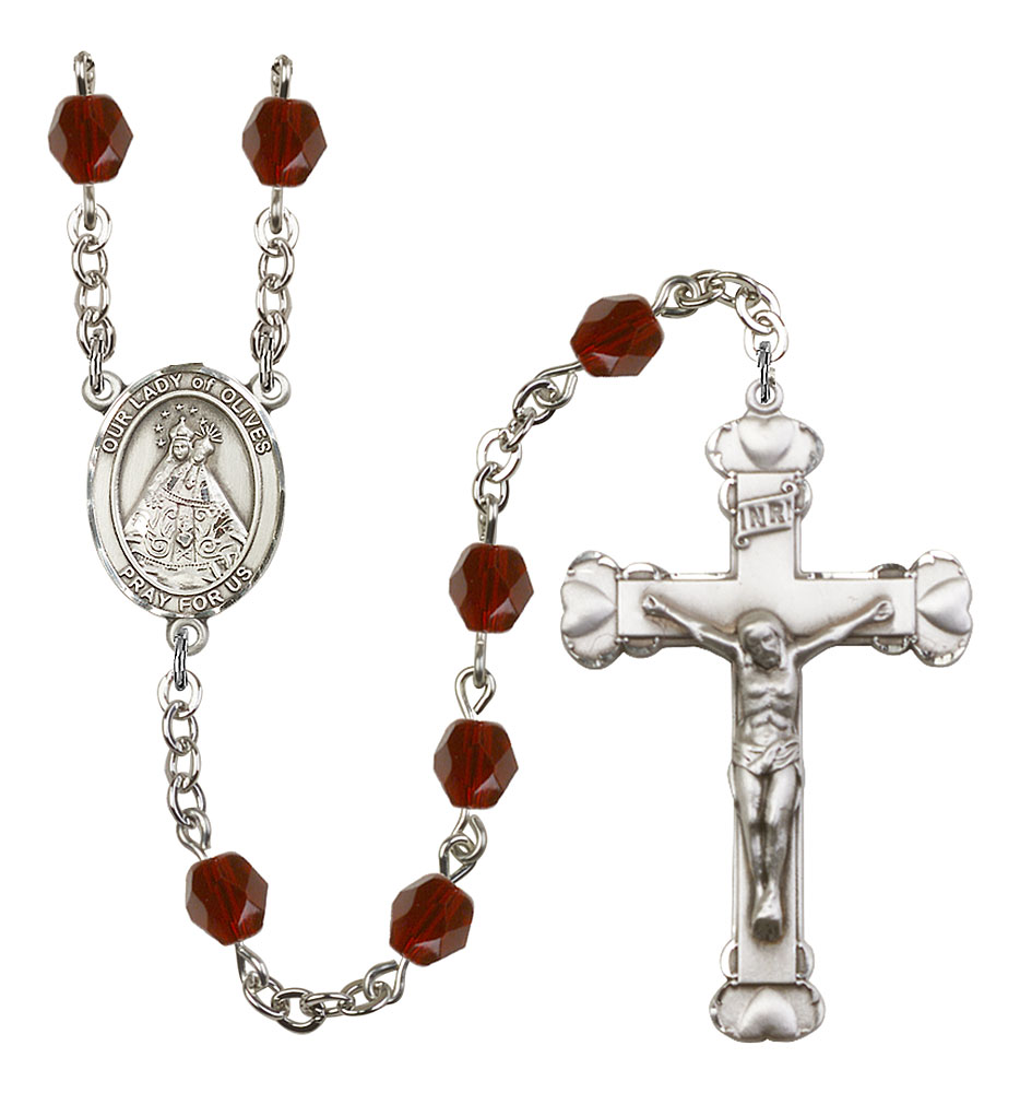 Our Lady of Olives Engravable Rosary with Garnet Beads