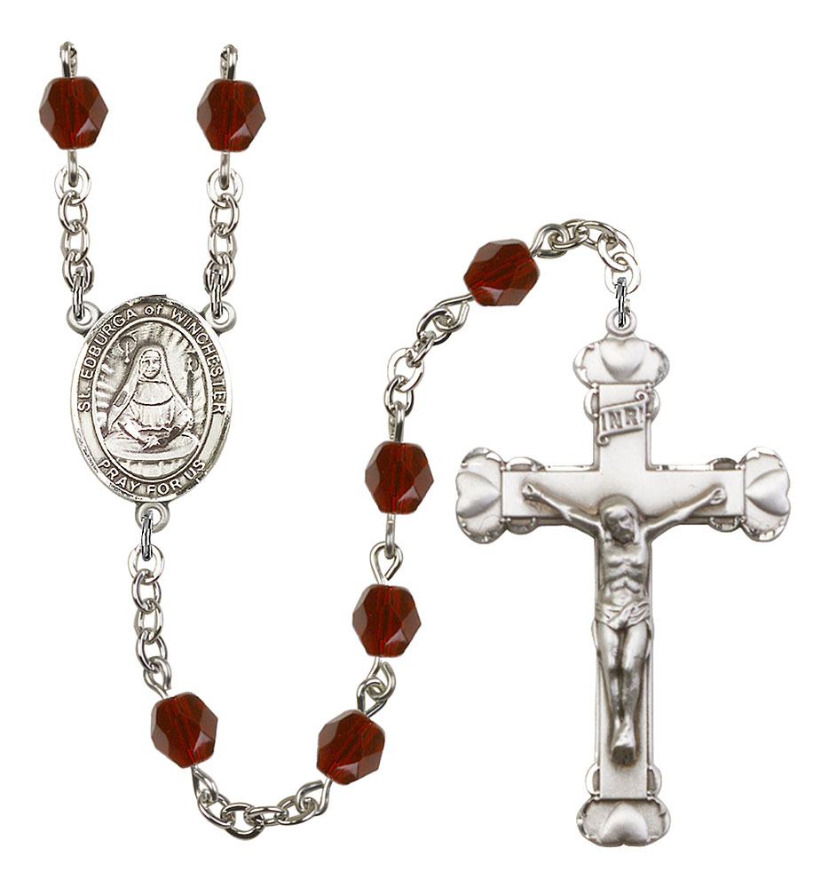 Saint Edburga of Winchester Engravable Rosary with Garnet Beads