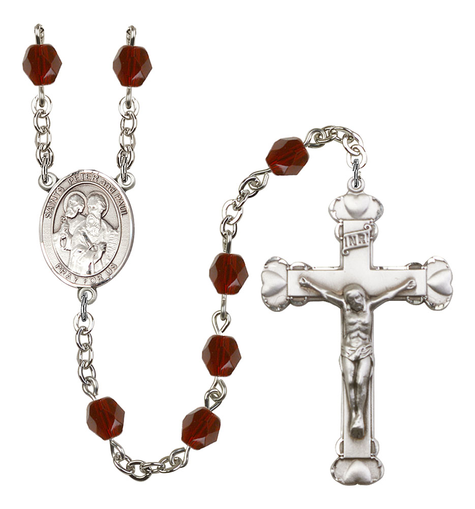Sts. Peter & Paul Engravable Rosary with Garnet Beads