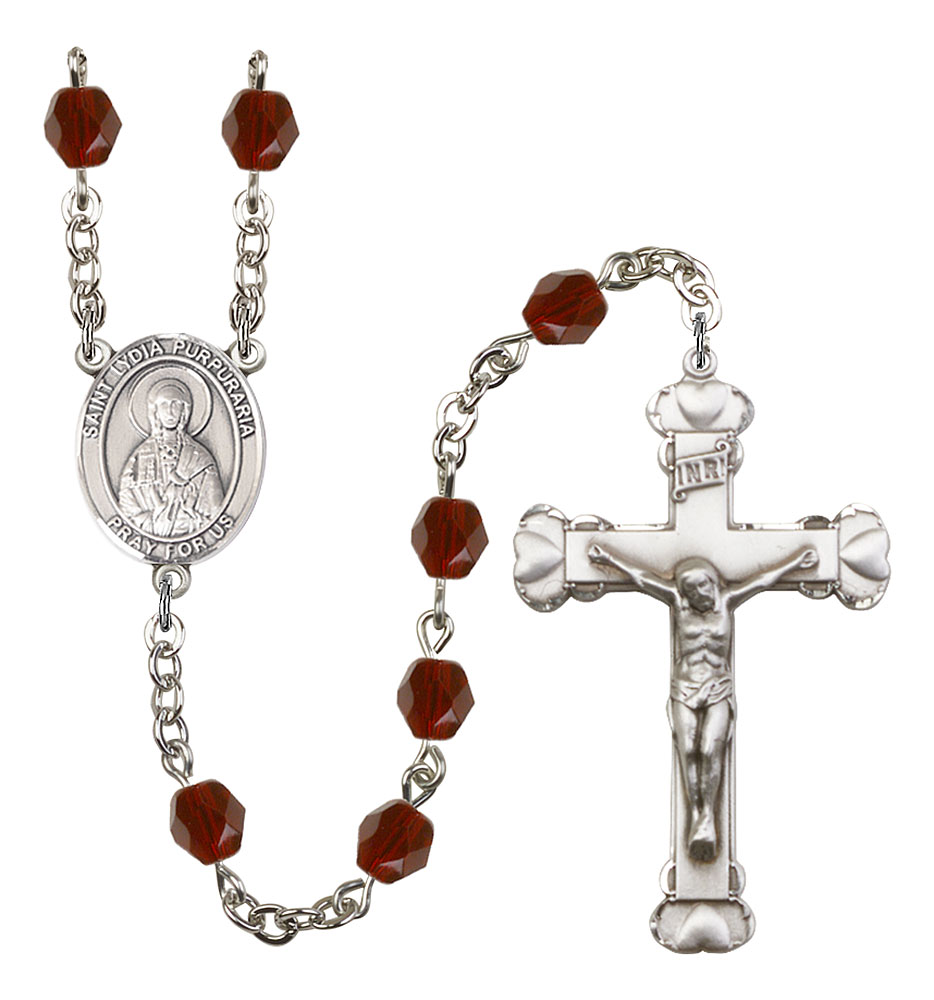 Saint Lydia Purpuraria Engravable Rosary with Garnet Beads